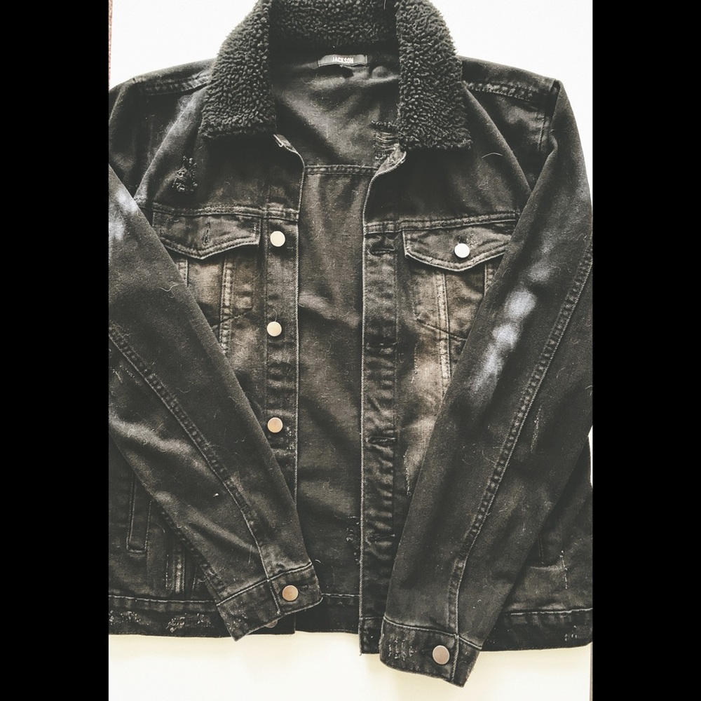Distressed black denim jacket